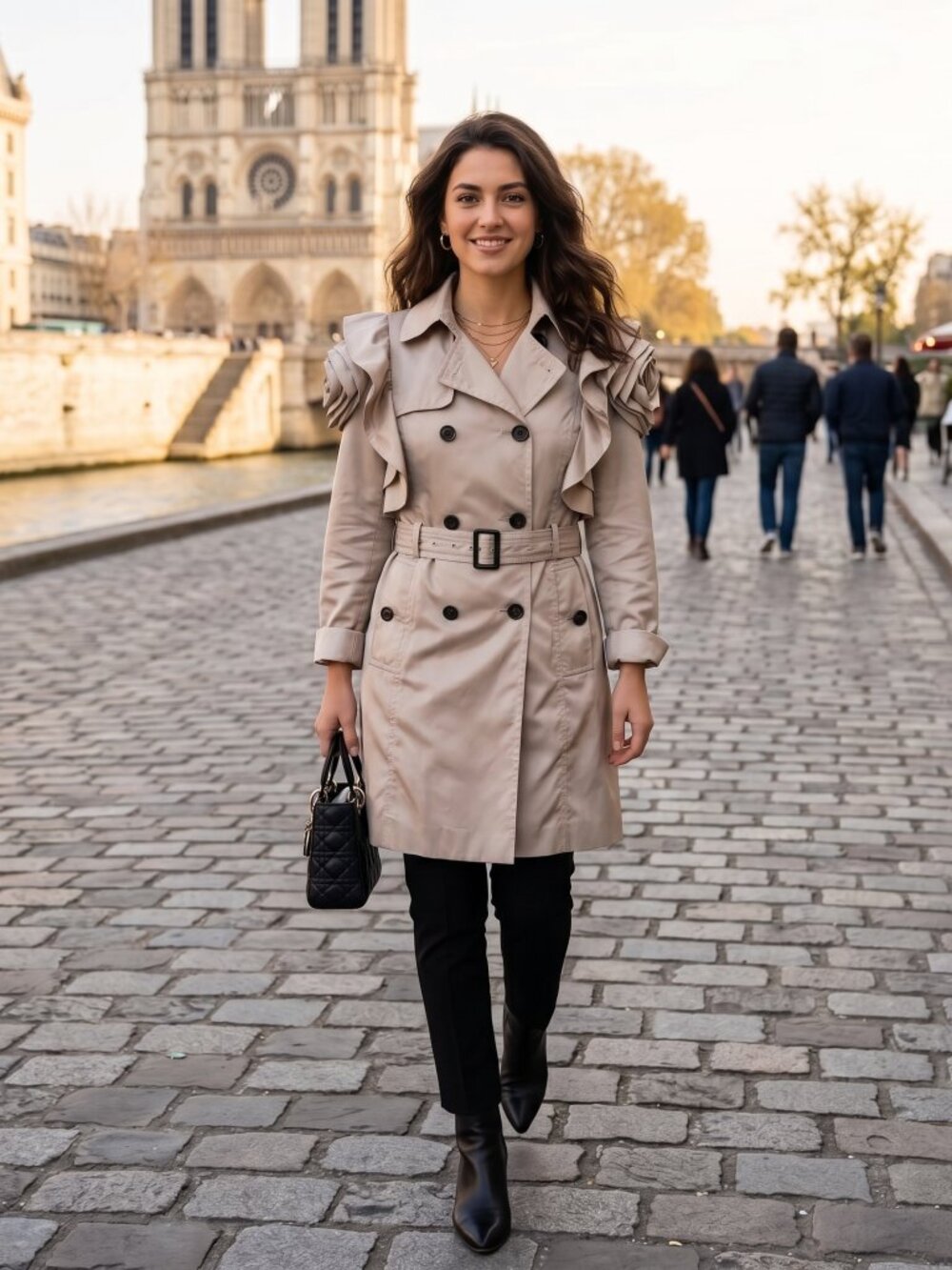 Valentino rose, embellished Stylish Beige Women's Trench Coat